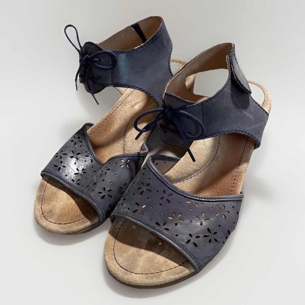 Dansko Women's Open Toe Strappy Platform Sandals Blue Hook Loop Leather Sz 41 10